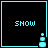 Four identical black square with cyan borders display the word 'SHOW' and a small cyan snowman icon in different positions across frames