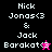 Four pixel-art display text 'Nick Jonas<3 & Jack Barakat' with a pink star and black-and-white figure on different backgrounds