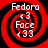 Four identical circular red and black spiral icons with white text reading "Fedora," "Face," and "+33" arranged in a