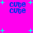 Bright pink background with four identical blue 'cute cute' text blocks arranged in a , surrounded by cyan plus signs and small cyan dots
