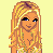 Pixel art contact sheet showing multiple frames of an animated buddy icon with a blonde character, text elements, and star motifs on a yellow background.