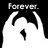 Pixelated black-and-white image showing a white curved shape with black accents, a small black dot, and the text 'Forever.' at the top.