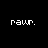 Pixelated white text 'rawr.' repeated across a black background in three , with one gray square visible at bottom-right corner