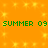 Animated orange background with yellow starbursts and green text repeating 'SUMMER 09' horizontally.