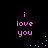 Pixelated text 'i love you' in pink on black background with scattered blue dots, animated across four views.