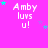 A bright pink background displays repeated white text "Amby luvs u!" with scattered cyan and purple stars, some of which move across the frame.