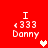 Red background with four identical pixelated text blocks reading "I <333 Danny" and a heart symbol in different positions.