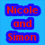 Blue and purple pixelated background with red text reading "Nicole and Simon" and "Best Friends" in blue outlines, plus "Forever" with a red heart symbol.
