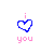 Pixelated 'i you' icon with heart symbol in blue, cyan, or white outlines on white background.