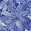 Blue and white pixelated floral pattern with repeating star-like shapes, no visible text or motion.