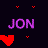 Pixelated text and heart symbols on dark backgrounds with a gray , featuring 'JON' in purple, '<3', 'STEPH' in pink, red hearts, and small red V-shapes