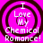 Four identical circular icons with concentric rings on a bright pink background, each displaying text "I Love My Chemical Romance!" in white pixelated font.