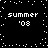 Black background with white pixelated text reading 'summer '03' repeated four times in a , surrounded by scattered white dots forming a border