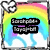 Pixelated static icon with rainbow gradient background, black text blocks, and white cloud-like shapes in top-left corner.