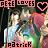 Pixelated static image with text overlays: 'PETE LOVES' at top, 'påtrick' at bottom, and a heart symbol on the right.