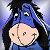 Pixelated static icon of a cartoon donkey character with blue body, black mane, and pink face against gradient background.