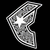 A silver-toned, shield-shaped icon with a white star at its center, displayed against a black background in three distinct orientations.