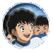 Four circular anime-style character portraits with blue borders, each showing distinct expressions and poses against a light gray background.