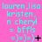 A static image displays repeated cyan text and emoticons on a bright pink background with subtle pixel variations across three