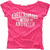 Pink fabric with white text and graphic elements, showing multiple views of the same design.