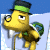 Yellow cartoon turtle with green shell and hat holds cane, standing against blue sky background next to green text reading 'Original Icons .com'