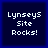 Four identical pixelated text arranged in a on a dark blue background, each displaying "LynseyS Site Rocks!" in white blocky font