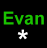 Green and white pixelated text 'Evan' with star symbols on black backgrounds, showing color variations between frames.