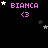 Pixelated pink text 'BIANCA' with '<3' below, surrounded by white and gray stars on black background, stars shift position across frames.