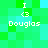 Pixelated green and cyan background with repeated white text 'I <3 Douglas' in four identical quadrants
