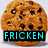 Six pixelated chocolate chip cookies arranged in two , each with text below them showing color variations of "FRICKEN" and "COOKIE!!"