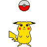 Yellow cartoon mouse with red cheeks and black-tipped ears stands under red-and-white spherical object, which changes position and size across frames.