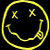 A 2x2 contact sheet of a Nirvana-themed animated buddy icon featuring two neon smiley faces with X eyes and skateboards, one yellow and one red, above a pixelated "NIRVANA" text on a yellow background.