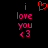 Pixelated text and symbols on black background: 'i love you <3' in pink with red heart above.