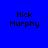 Blue background with 'Nick Murphy' text in pixelated font, displayed across four variations of light gradient effects.