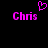 Pixelated pink text 'Chris' appears twice on a black background with a pixelated heart above the left instance.