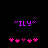 Purple "ILY" text above pink and purple heart icons on black background, with heart positions shifting between two states.