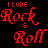 Red 'LOVE Rock & Roll' text with small hearts on black background, repeated in pattern
