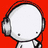 A static image of a white cartoon character with headphones on a red background, with a microphone and text elements.