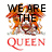 Animated icon with fiery orange and red background, black text changing across frames, red 'QUEEN' text below central graphic.