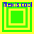 Blue text "Alex is cool" above green and yellow concentric squares on a yellow background.