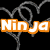 Pixelated text 'NinjaPirate' in orange and cyan over barbed wire, with 'Spy' in yellow below on black background.