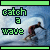 Animated pixel art of a surfer riding a wave with green text reading 'catch a wave' on a blue background.
