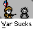 Animated contact sheet of pixel art icons featuring soldiers and stick figures with repeated text "War Sucks" across multiple frames showing different poses, speech bubbles, and animation states.