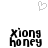 Pixelated heart symbol above two identical text blocks reading 'xiong honey' in black and white.