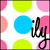 Pixelated static icon with white background, colorful circles in pink, green, and blue, and black cursive text reading 'ily' on the right.