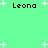 Green background with four 'Leona' text instances and scattered white plus signs in pixelated style.
