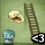 Pixelated static image shows a light blue cartoon head, yellow curved object with red interior, brown ladder, and black-and-white 'E3' symbol on green background.