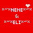 Red background with white pixelated text 'HEHE & ELI' surrounded by 'x' and 'o' symbols, featuring a heart and starburst animation.