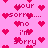 Pixelated pink background with scattered red hearts and repeated text phrases 'your sorry...', 'no i'm sorry', 'sorry', 'your', 'i'm' in dark pink pixelated font.