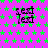 A static image with a bright pink background covered in small green stars, featuring six identical pixelated text blocks arranged in three of two